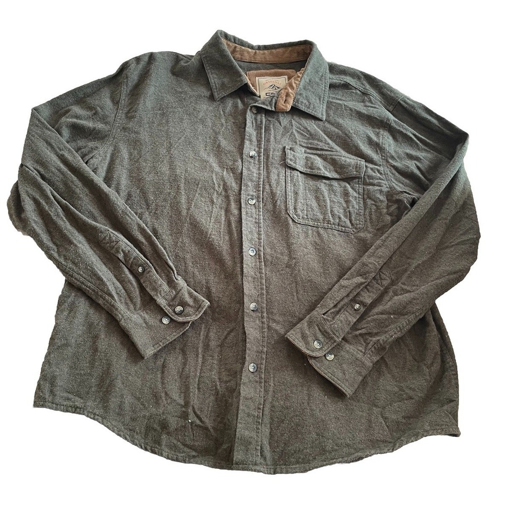 CQR Mens XL Flannel Shirt Green Corduroy‎ Lined Shacket Gorpcore Rugged Outdoor